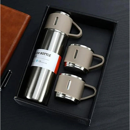 3in1 Thermal Flask Gift Set 500ml SUS304 Vacuum Insulated Water Bottle 3 Cups Christmas Corporate