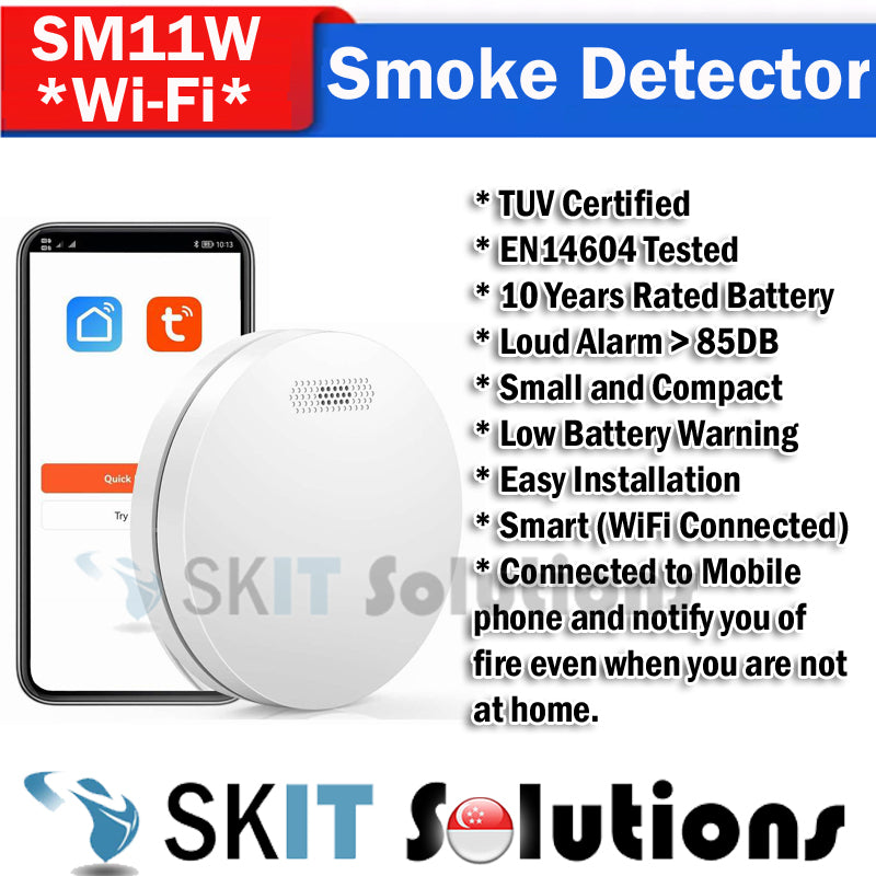 SCDF Listed Smoke Detector Wireless 10 Year Battery Home Smart Life Tuya WiFi Mobile App Fire Alarm