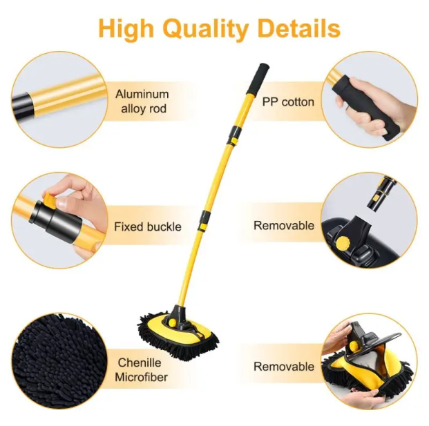 2-In-1 Car Cleaning Brush Telescoping Long Handle Mop Chenille Microfiber Broom Pole Car Wash Tool