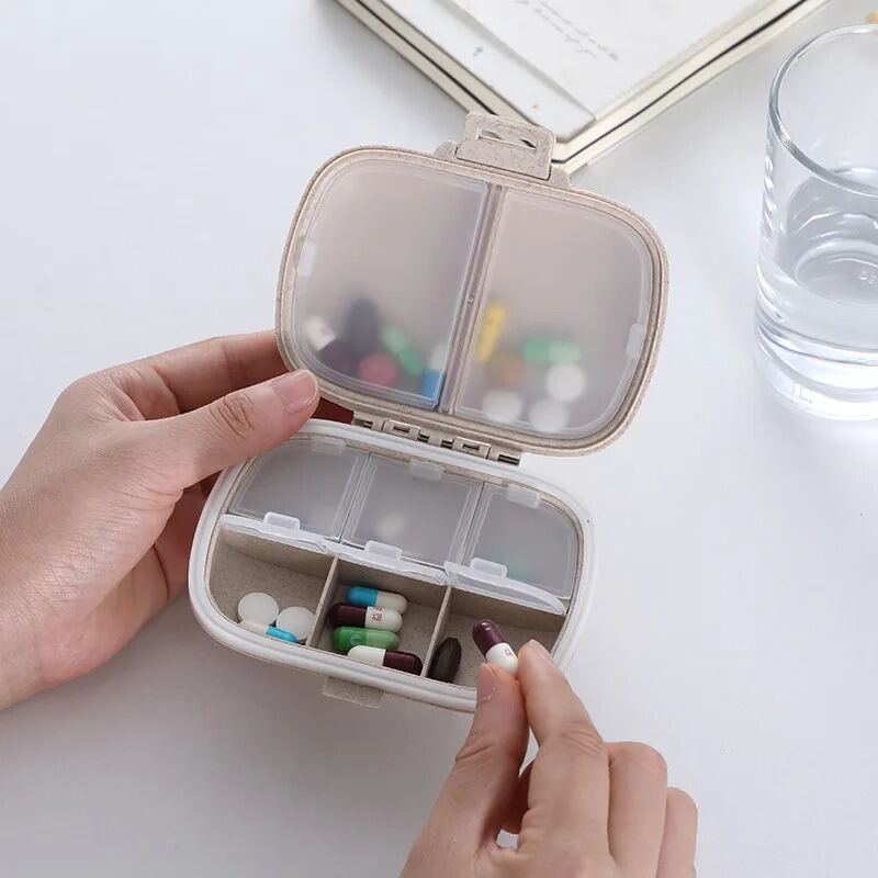 8 Grids Sealed Pill Organizer Daily Portable Medicine Storage Box Wheat Container Travel Tablet Case