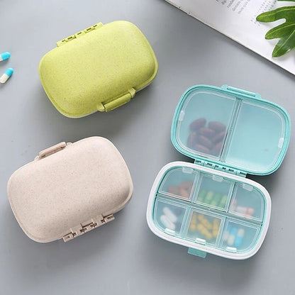 8 Grids Sealed Pill Organizer Daily Portable Medicine Storage Box Wheat Container Travel Tablet Case