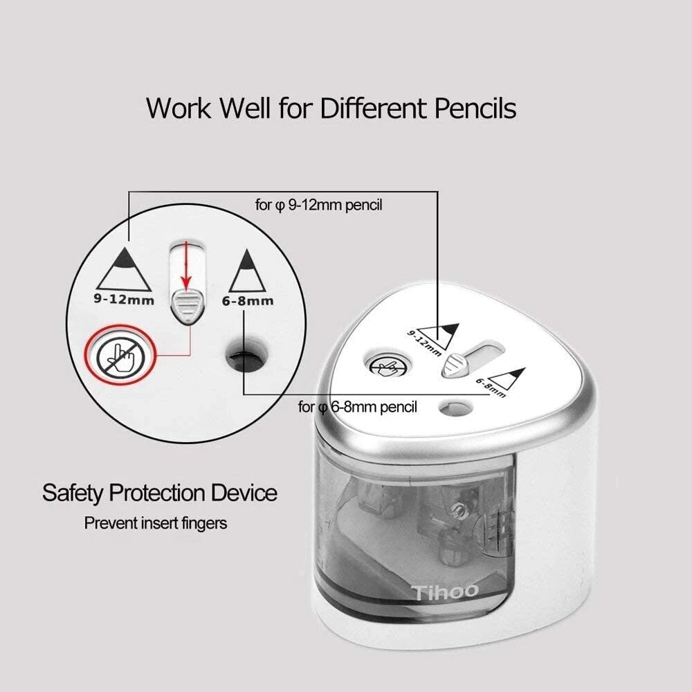 Automatic Electric Pencil Sharpener Dual Hole Battery Operated Sharpener for Kids Students School Office