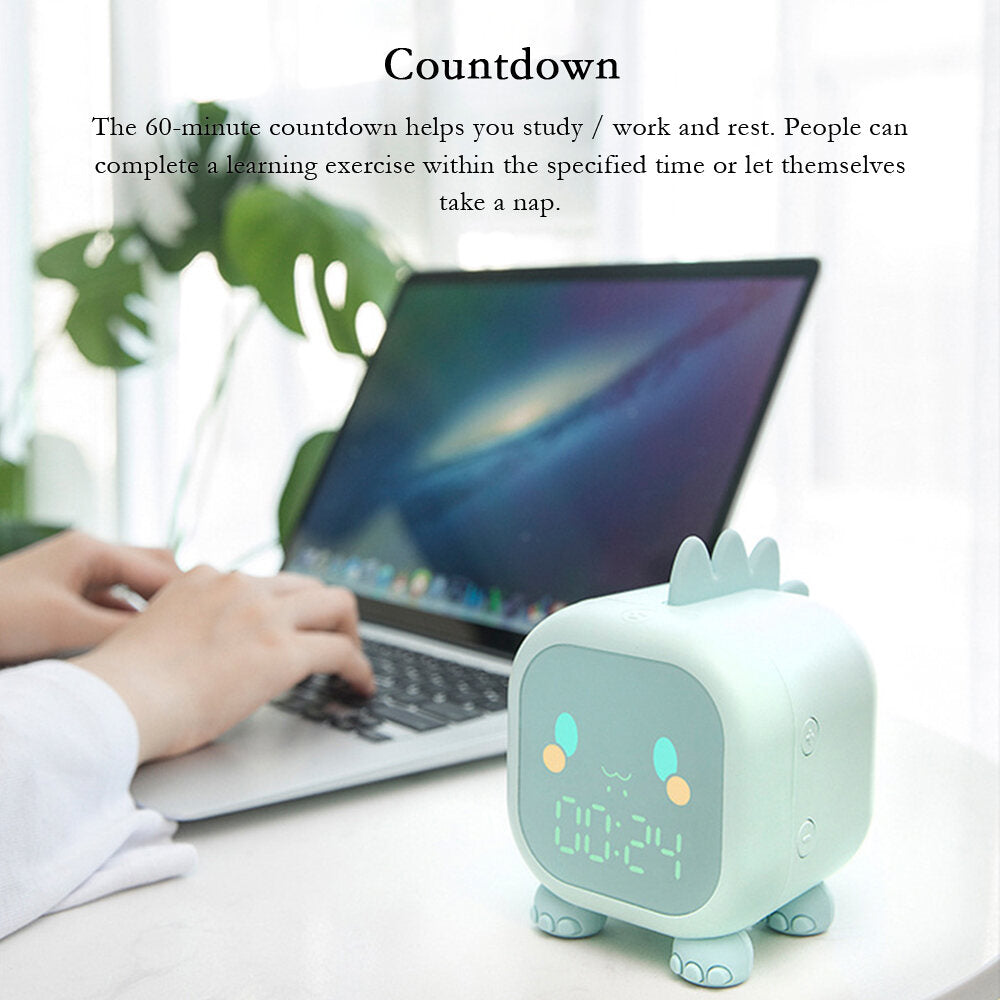 Cute Funny Dinosaur Digital Alarm Clock For Kid Bedside LED Sleep Trainer Temp Display Voice Control