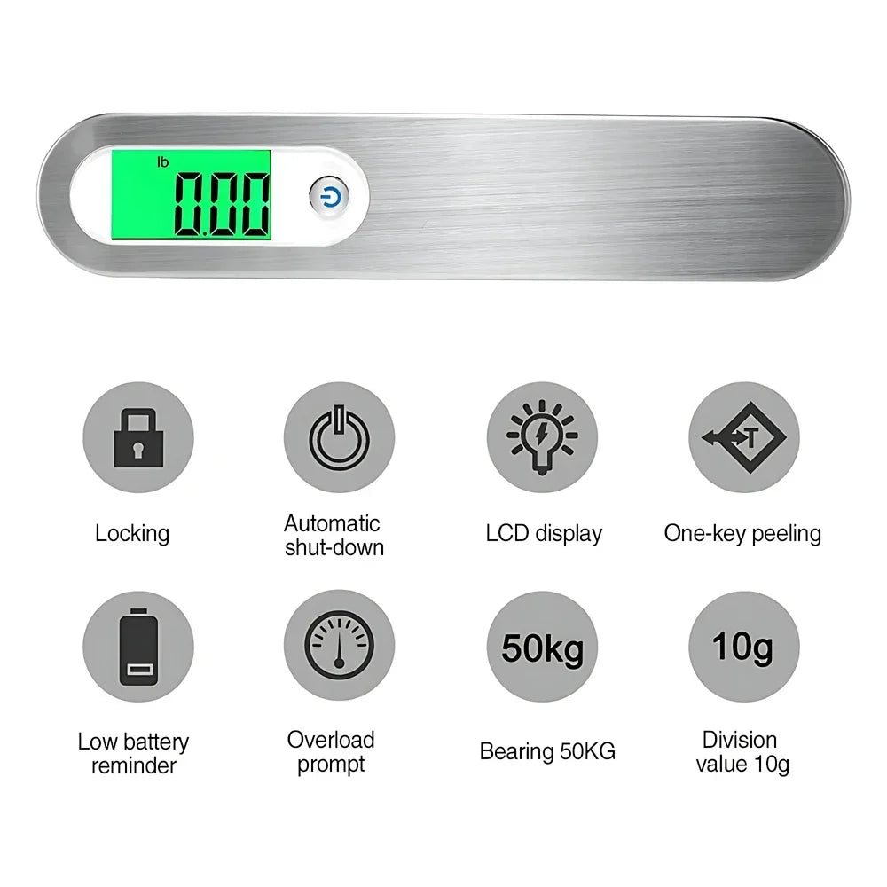 Portable Digital Luggage Scale 50kg 110lb with Belt or Hook Handheld Hanging Travel Bag Weight Scale