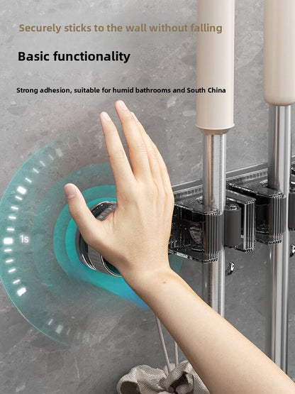 Suction Cup Broom Holder Wall Mounted No Drill Mop Brush Hanger Bathroom Storage Hook Cleaning Tool