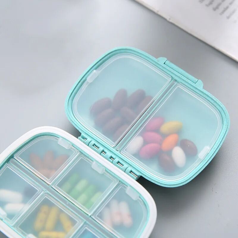 8 Grids Sealed Pill Organizer Daily Portable Medicine Storage Box Wheat Container Travel Tablet Case