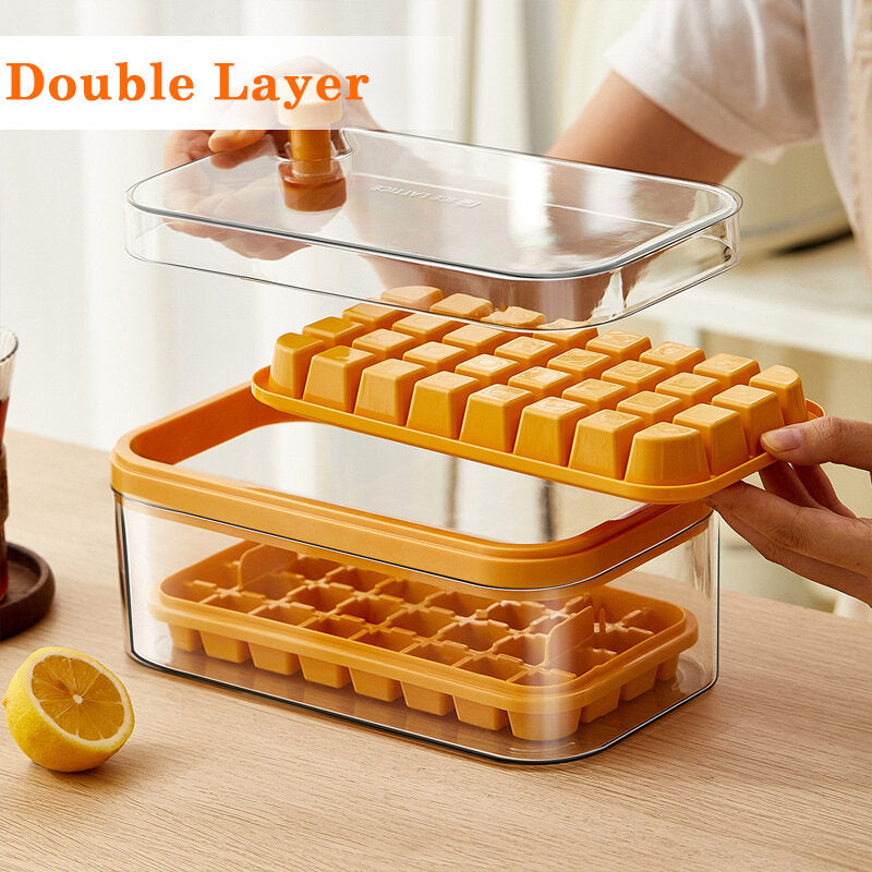 Ice Making Box Ice Cube Maker Tray Ice-Making Mould Storage Box Tool Gadget One Click Demolding Stackable Ice Grid Mold