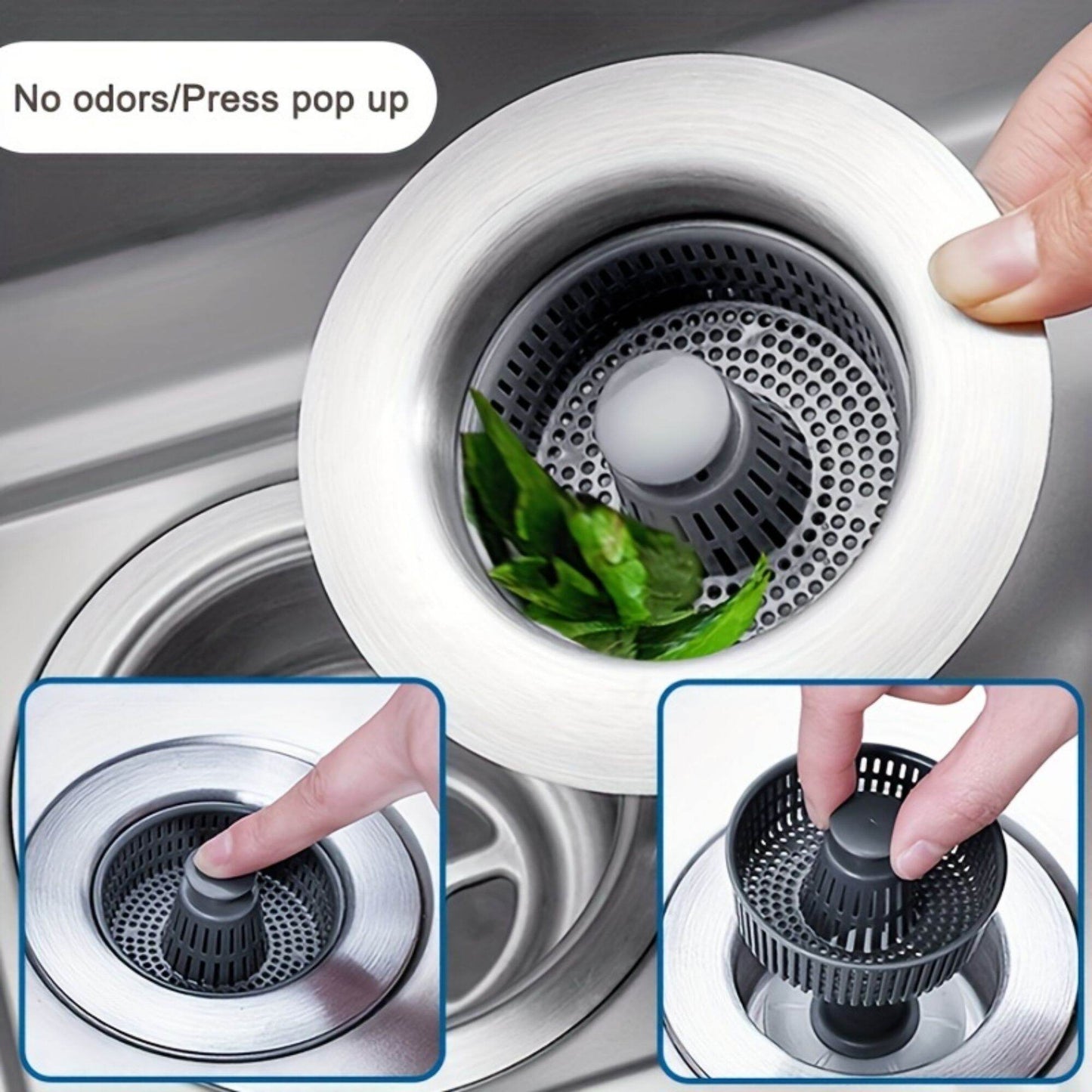 3in1 Stainless Steel Kitchen Sink Drainage Filter Deodorant Insect-Proof Quick Drainage Garbage Plug Popup Sink Strainer