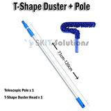 T-Shape Ceiling Fan Duster + Extendable Pole Absorb Dust Telescopic Rod Washable Microfiber Cleaner Cleaning Brush Tools