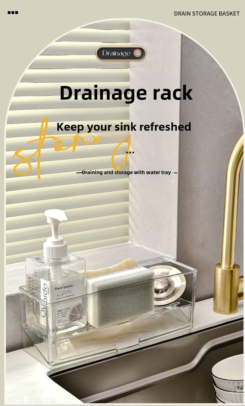 Kitchen Sink Sponge Towel Storage Rack Shelf Countertop Detachable Drainage Basket Organizer Holder
