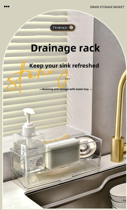 Kitchen Sink Sponge Towel Storage Rack Shelf Countertop Detachable Drainage Basket Organizer Holder