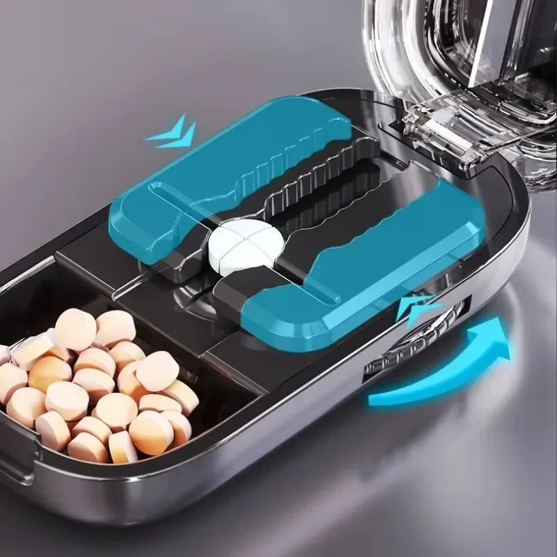 Adjustable Pill Cutter Splitter Quartering Crusher with Storage Box Medicine Tablet Divider Organizer