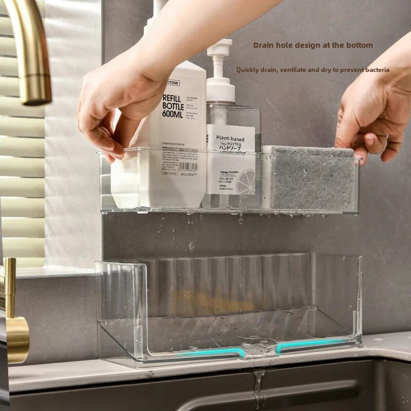 Kitchen Sink Sponge Towel Storage Rack Shelf Countertop Detachable Drainage Basket Organizer Holder
