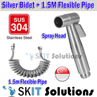 3in1 Stainless Steel Toilet Handheld Bidet Spray Sprayer Set with 1.5m Hose Pipe+Wall Mount Holder