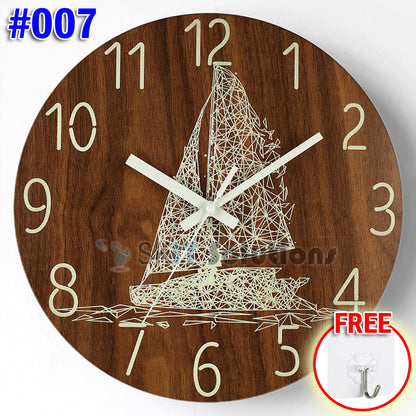 12 Inch Luminous Minimalist Designer Wooden Quartz Wall Clock Dark Glowing Silent Non-Ticking