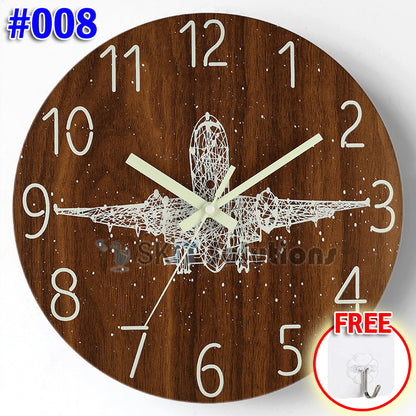 12 Inch Luminous Minimalist Designer Wooden Quartz Wall Clock Dark Glowing Silent Non-Ticking