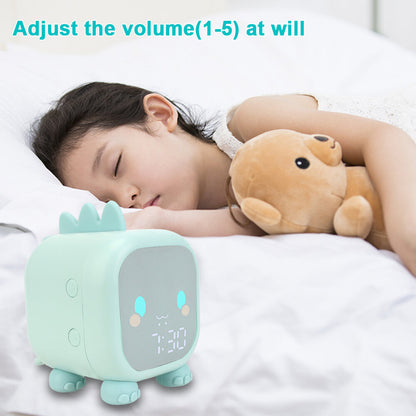 Cute Funny Dinosaur Digital Alarm Clock For Kid Bedside LED Sleep Trainer Temp Display Voice Control