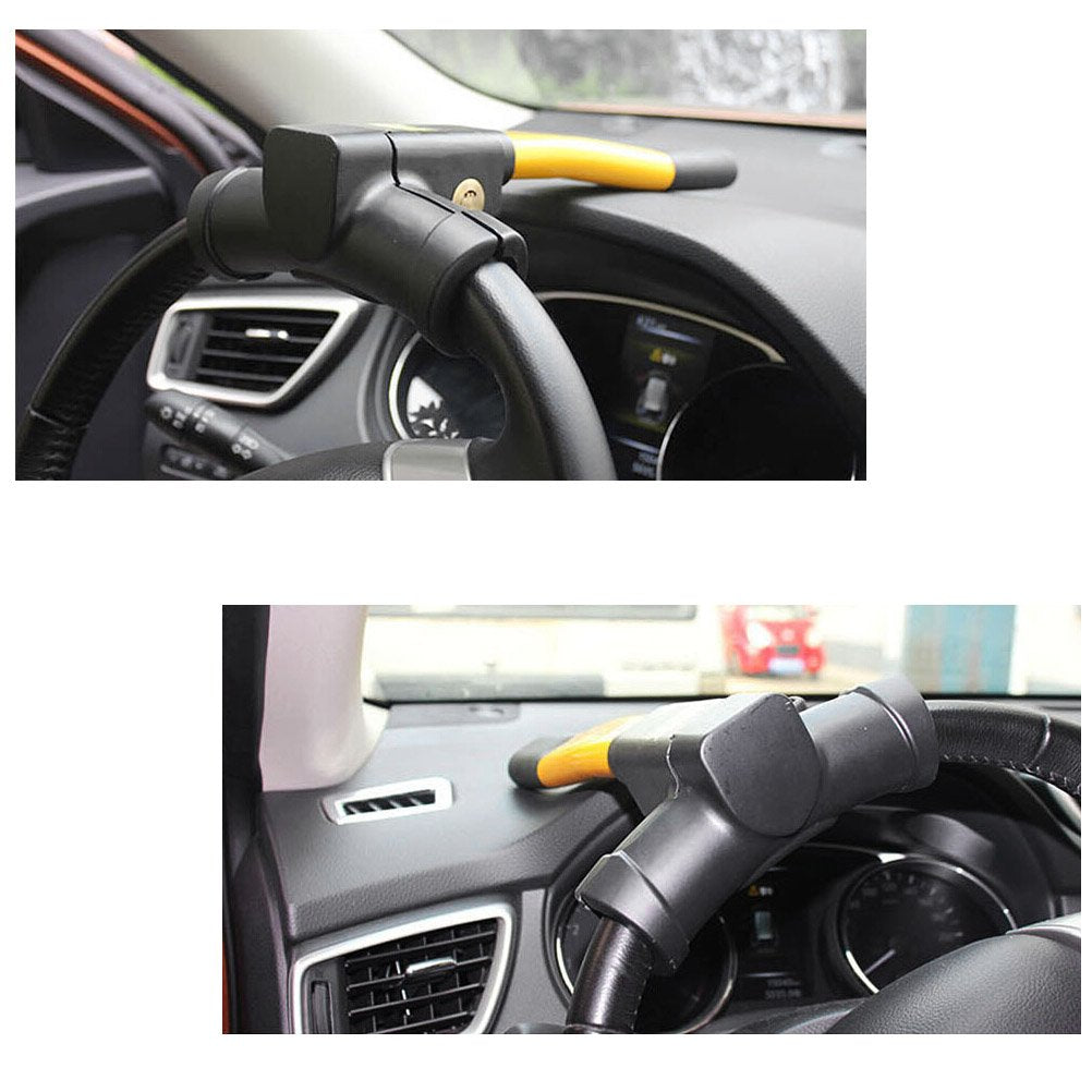 【SKIT SG】Universal Retractable Car Security Rotary Car Steering Wheel Lock Safety Auto Anti-Theft Theftproof Lock Stainless Steel Steeringwheel Locking Device Anti Theft Steering Wheel Block Set for Car Heavy Duty SUVs Van Truck Automobile Security