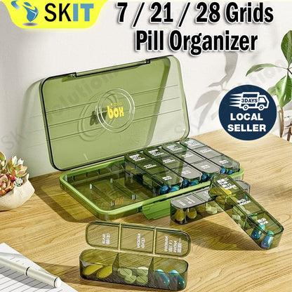 7/21/28 Grids Weekly Pill Organizer Portable Travel Box Medicine Case Large Capacity Daily Reminder