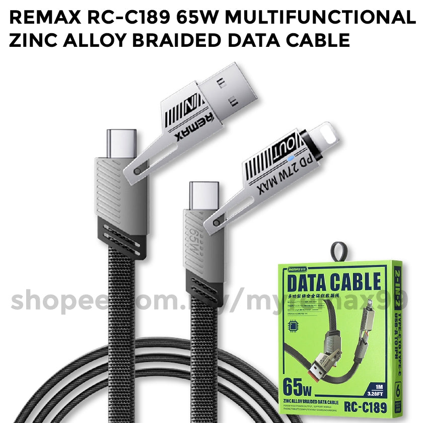 Remax RC-C189 65W Fast Charge 4In1 USB IPH Type C Braided Data Sync Charging Charger Cable A+C & C+L