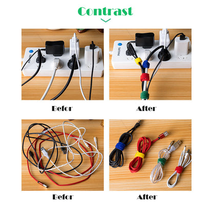 60pcs T-Type Velcro Nylon Cable Ties Reusable Adjustable Hook Loop Wire Management Cord Organizer