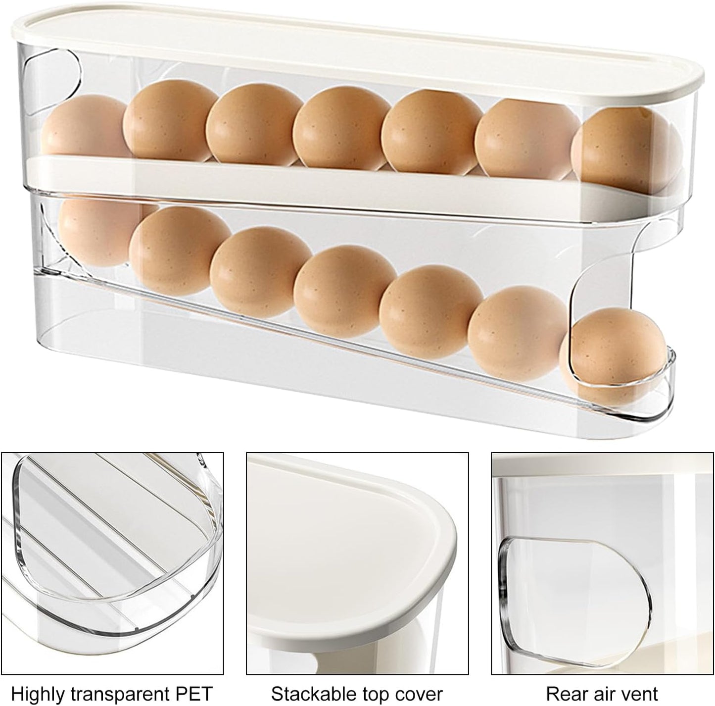 12 Grid Egg Slide Organizer Automatic Scrolling Rack Holder Storage Container Dispenser Basket Bin