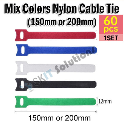 60pcs T-Type Velcro Nylon Cable Ties Reusable Adjustable Hook Loop Wire Management Cord Organizer