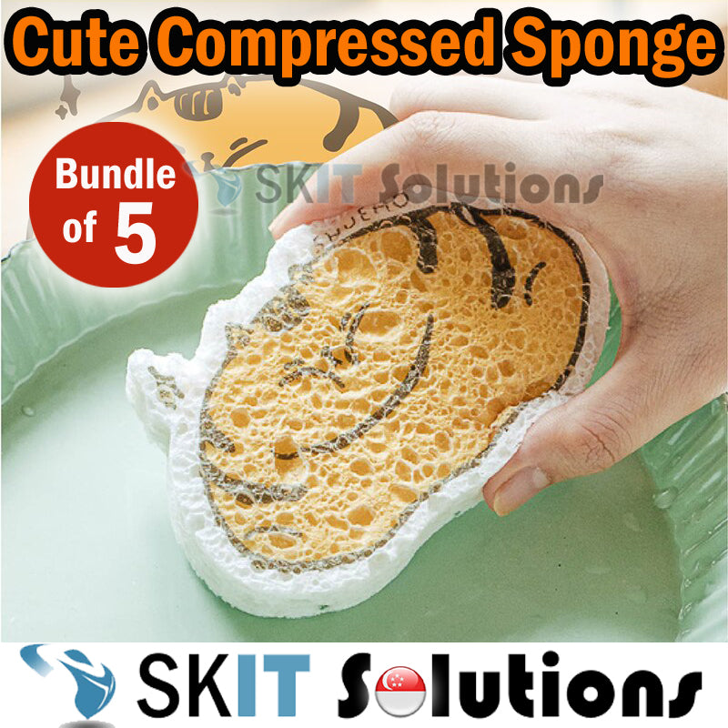 5/10pc Cute Cartoon Animal Magic Compressed Wood Pulp Sponge w/ Built-in Lanyard Rag Cleaning Dishwashing Cloth Kitchen