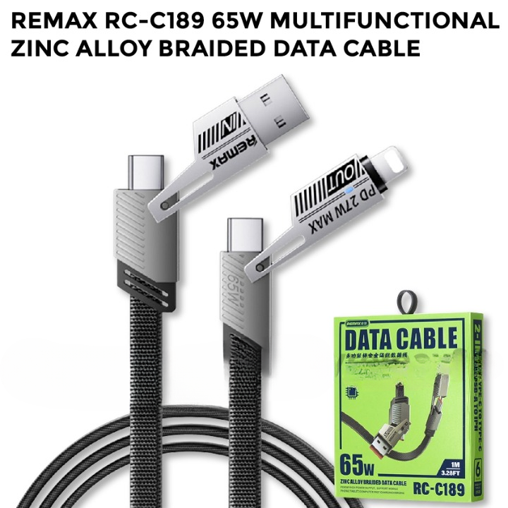 Remax RC-C189 65W Fast Charge 4In1 USB IPH Type C Braided Data Sync Charging Charger Cable A+C & C+L