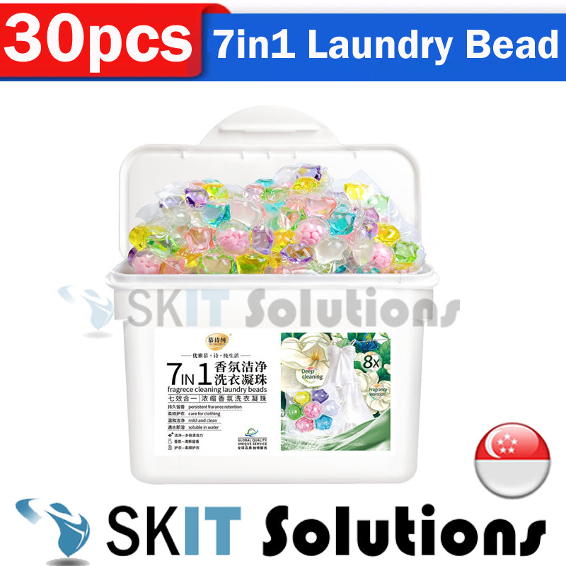 50Pcs 7 in 1 Laundry Beads Detergent Capsule Pods Bacteria Mite Removal Fabric Softener Wash Clothes