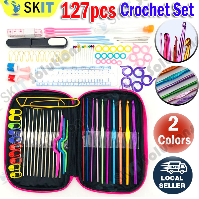 127pcs Crochet Hook Set Yarn Knitting Needles Sewing Tools DIY Craft Weave Needle Kit Accessories