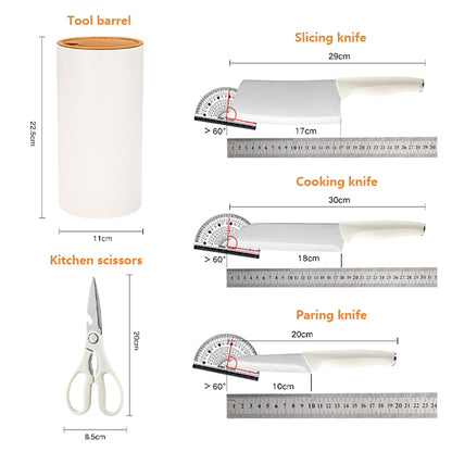 5in1 Kitchen Knife Set Stainless Steel Chef Utility Santoku Paring Knife Scissors with Detachable Holder