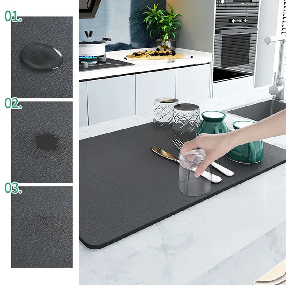 Kitchen Sink Absorbent Mat Dish Drying Draining Anti-Mould Diatomite Absorption Placemat Drain Pad