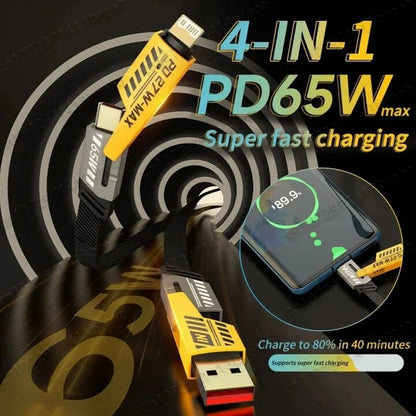 1M/1.5M/2M 4 In 1 65W 27W Super Fast Charging Mobile Phone Data Cable Type-C/USB To C/IOS Charger