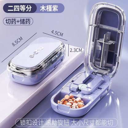 Adjustable Pill Cutter Splitter Quartering Crusher with Storage Box Medicine Tablet Divider Organizer