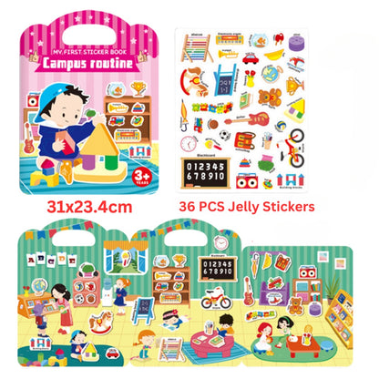 Children's Portable Jelly Sticker Book Reusable Stickers Early Education Educational Painting Cartoon Toys Kids Toddlers