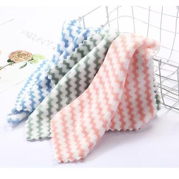 Coral Fleece Dish Cloth Bamboo Fiber Anti Oil Lint Free Quick Dry Kitchen Cleaning Towel Essential