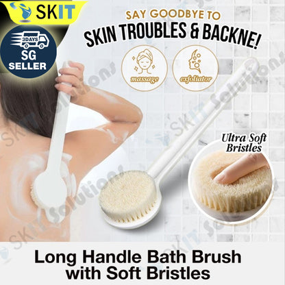 Long Handle Bath Brush Soft Bristles Back Scrubber Massage Shower Body Cleaning Exfoliating Tool