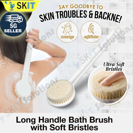 Long Handle Bath Brush Soft Bristles Back Scrubber Massage Shower Body Cleaning Exfoliating Tool