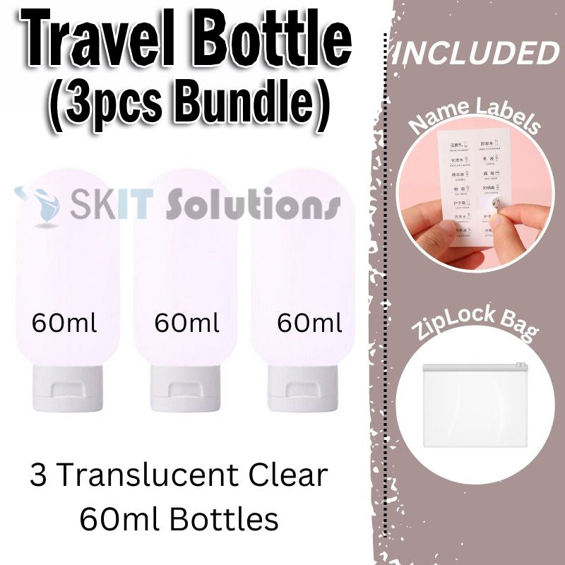 3pc/Set TSA Approved Travel Bottle Leakproof Refillable Container 60ml 100ml Tube Toiletries Shampoo