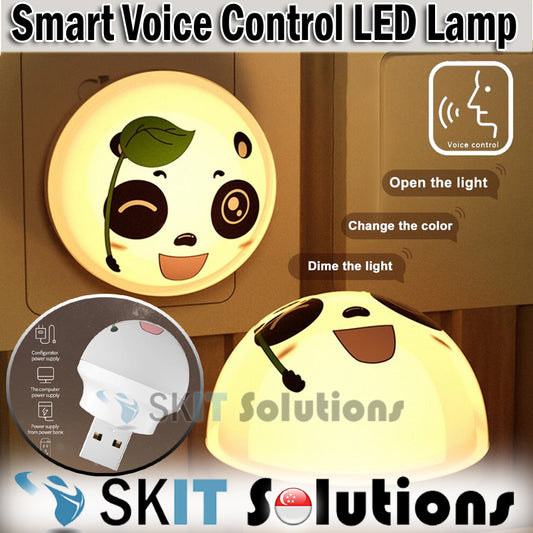 USB Smart English Voice Control Night Light LED Lamp Desk Bedside Soft Light Eye Protection Sensor