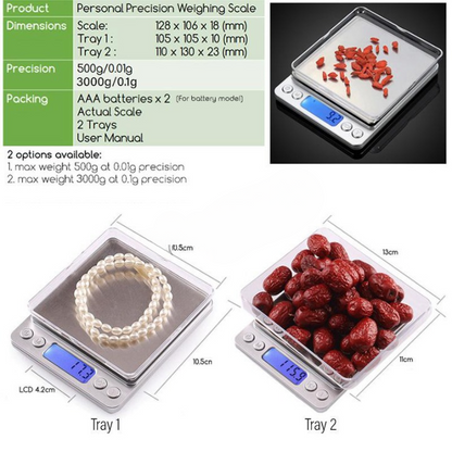 Digital Kitchen Cooking Multifunction Food Weighing Scale 500x0.01g/3000x0.1g Bake Jewelry Weight