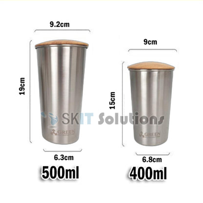 400ml/500ml Stainless Steel Double Wall Cup+Wooden Bamboo Lid BPA Free Vacuum Insulated Tumblers Mug