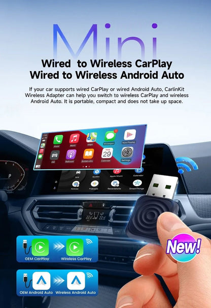 Carlinkit 2in1 Mini Ultra Wireless CarPlay Android Auto Adapter Plug & Play Wired to Wireless Dongle