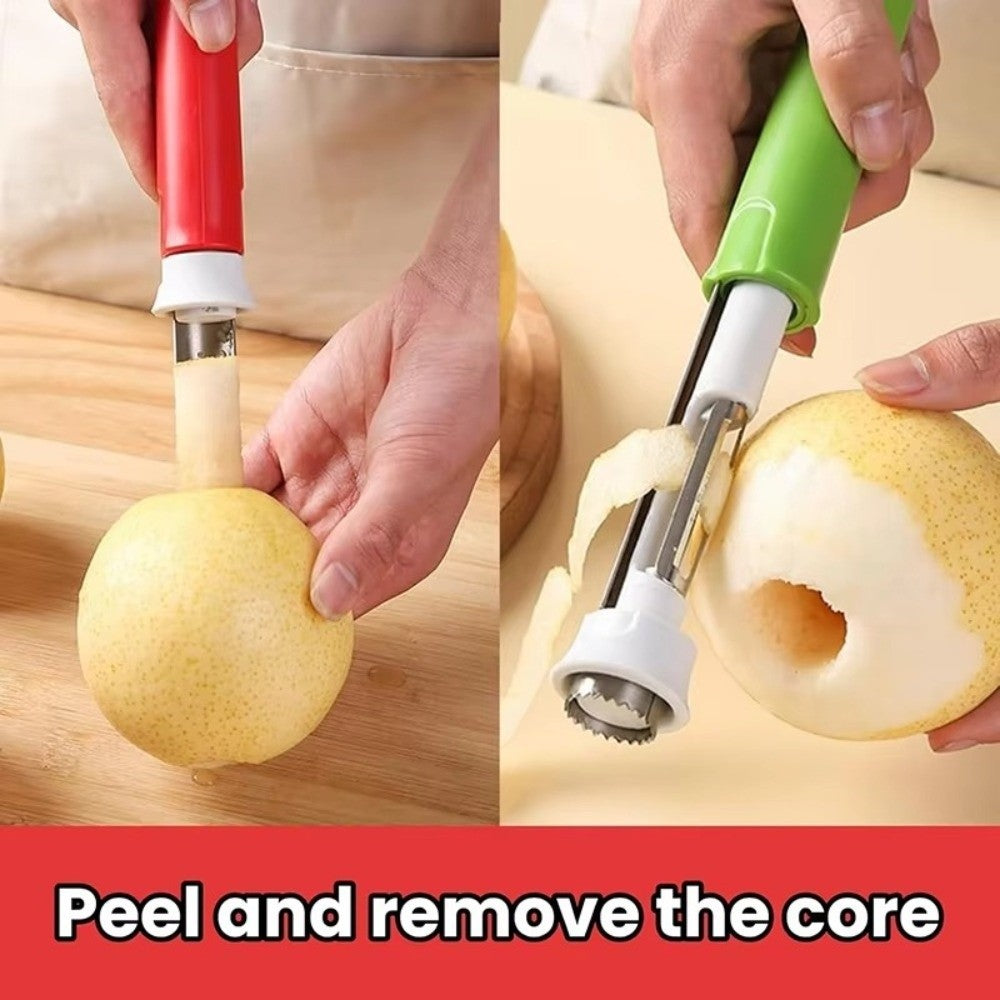 2-in-1 Fruit Cutter Peeler Core Remover Stainless Steel Extractor Removal Tool Rust-Proof Anti Slip