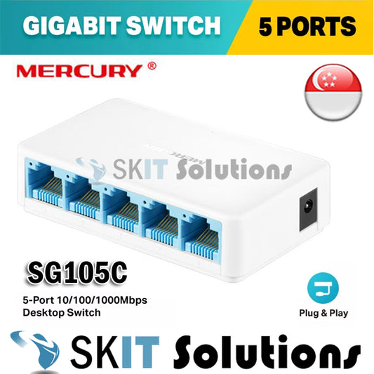 Mercury SG105C 5 Port Gigabit Ethernet Network Desktop Switch 10/100/1000Mbps RJ45 LAN Plug Play Hub