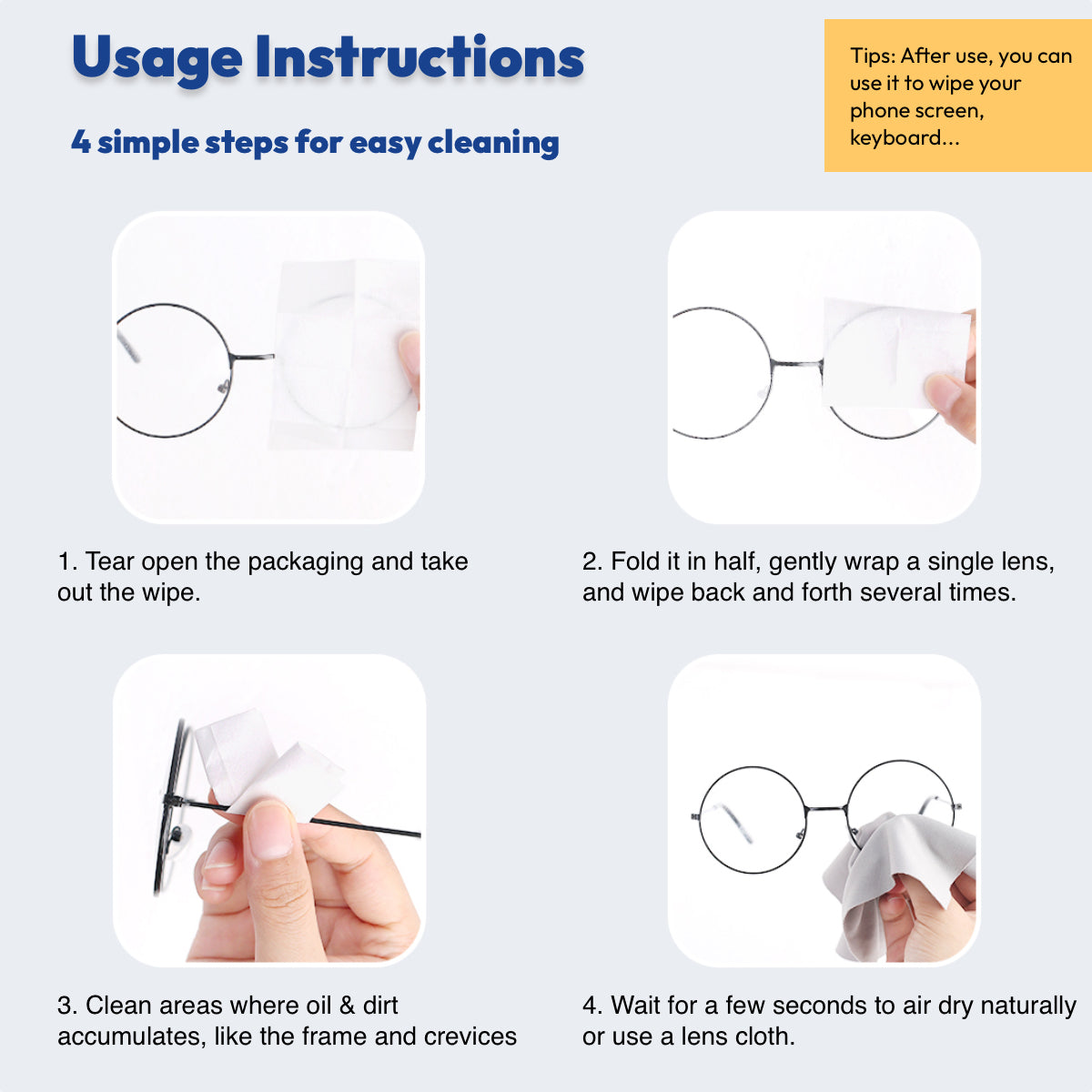 100Pcs Disposable Anti-Fog Lens Cleaning Wipes Pack Fog-Proof Cloth for Spectacle Glasses Camera Mobile Phone Screen