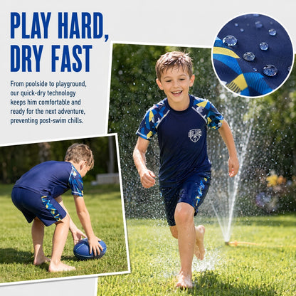 2PCS Boys Swimsuit Kids Swimwear Set Quick Dry Rash Guard Swim Trunks+Top Swimming Suit Wear 3-14Yrs