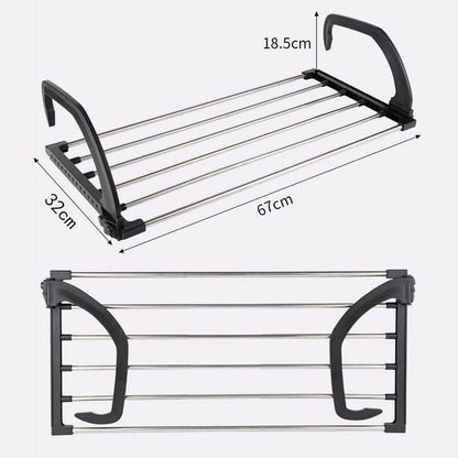 Foldable Stainless Steel Clothes Drying Rack Window Balcony Garment Hanging Stand Ledge Fence Laundry Shoes Socks Cloth