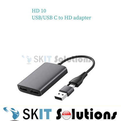 HD10 USB3.0 USB C to 2 HDMI-Compatible Female Adapter Dual 4K Display Monitor Type C Hub Mac Windows